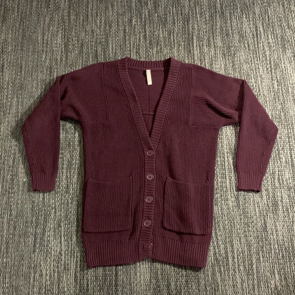 Athleta Cardigan Oversized Chunky Knit Burgundy Size XS
